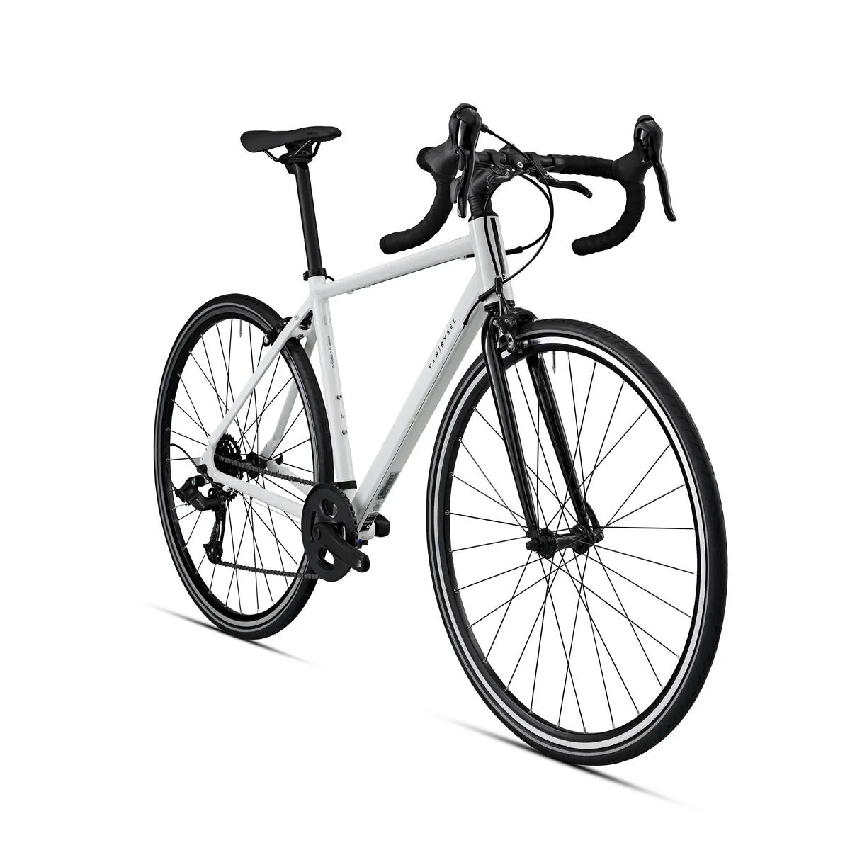 White EDR Easy road bike seen from the front at an angle